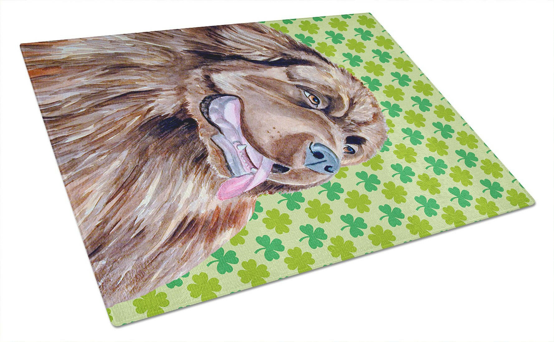 Newfoundland St. Patrick's Day Shamrock Portrait Cutting Board Tempered Glass Kitchen Cutting Surface, Heat Resistant Chopping, Non-Slip Feet, Food Prep & Serving