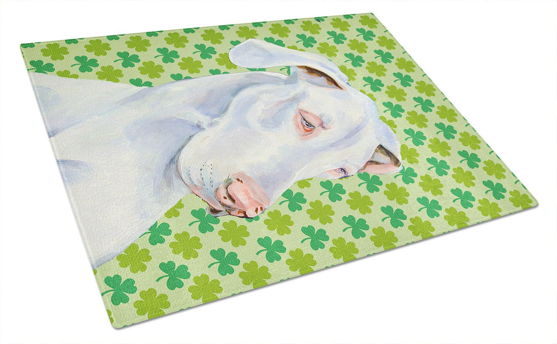 Great Dane St. Patrick's Day Shamrock Portrait Cutting Board Tempered Glass Kitchen Cutting Surface, Heat Resistant Chopping, Non-Slip Feet, Food Prep & Serving