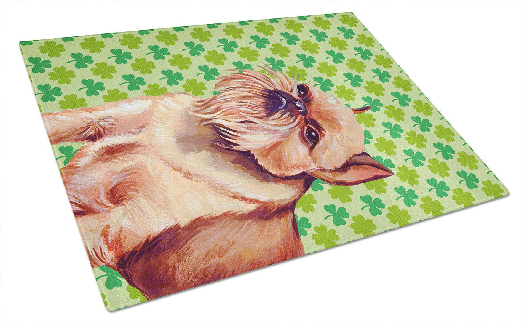 Brussels Griffon St. Patrick's Day Shamrock Portrait Cutting Board Tempered Glass Kitchen Cutting Surface, Heat Resistant Chopping, Non-Slip Feet, Food Prep & Serving