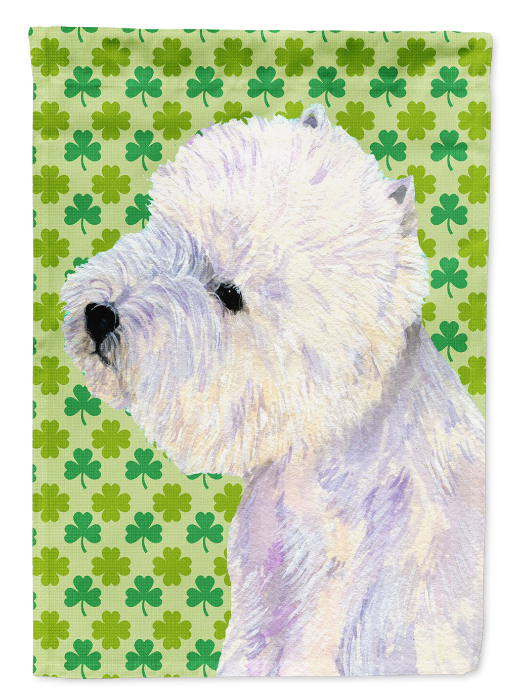 Westie St. Patrick's Day Shamrock Portrait House Flag 28x40 Porch Sleeve Pole Decorative Outside Yard Banner Artwork Wall Hanging, Polyester