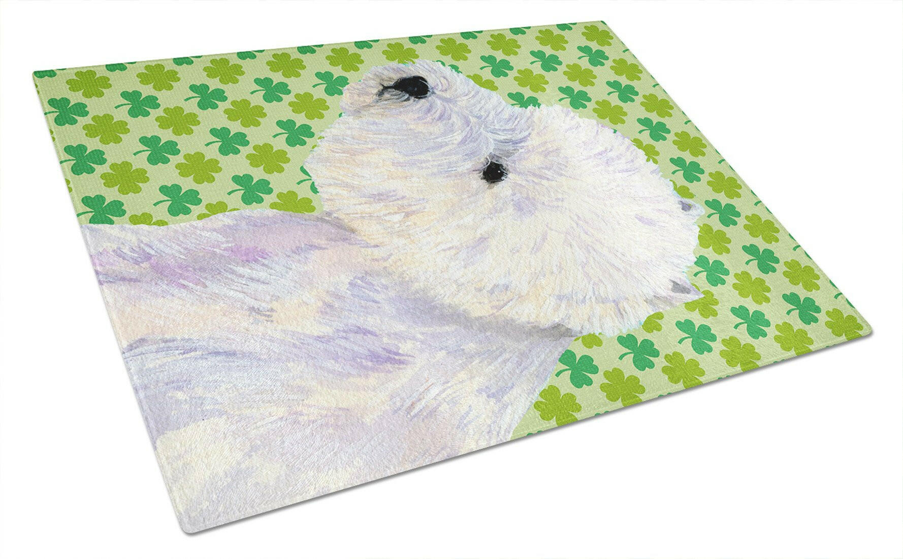 Westie St. Patrick's Day Shamrock Portrait Cutting Board Tempered Glass Kitchen Cutting Surface, Heat Resistant Chopping, Non-Slip Feet, Food Prep & Serving