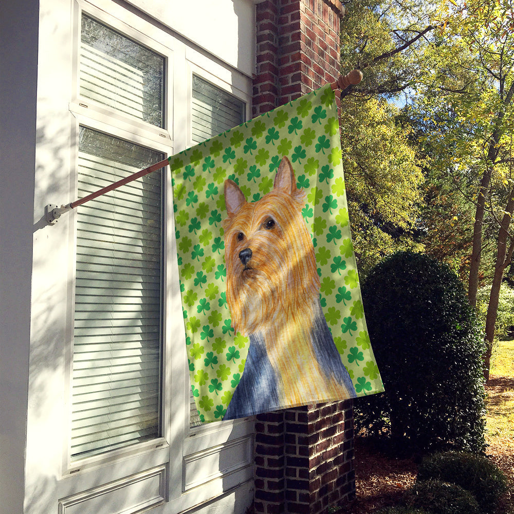 Silky Terrier St. Patrick's Day Shamrock Portrait House Flag 28x40 Porch Sleeve Pole Decorative Outside Yard Banner Artwork Wall Hanging, Polyester