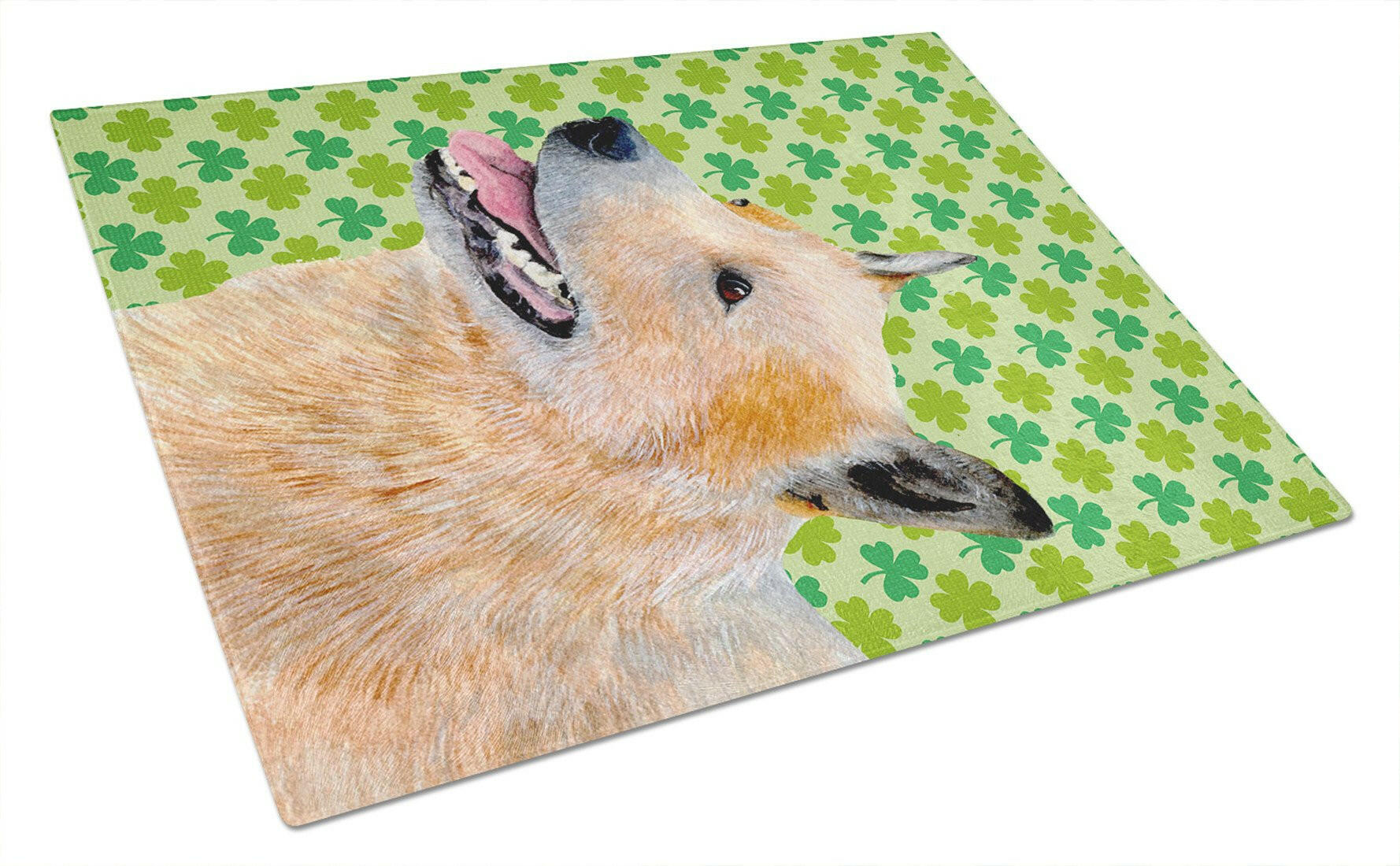 Australian Cattle Dog St. Patrick's Day Shamrock Cutting Board Tempered Glass Kitchen Cutting Surface, Heat Resistant Chopping, Non-Slip Feet, Food Prep & Serving