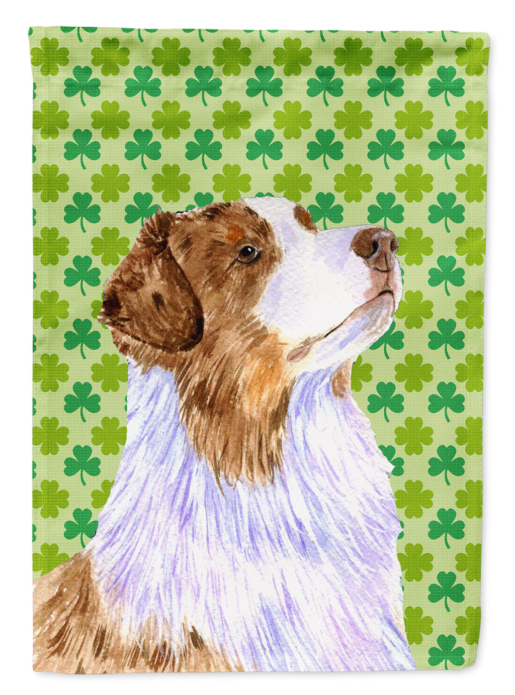 Australian Shepherd St. Patrick's Day Shamrock House Flag 28x40 Porch Sleeve Pole Decorative Outside Yard Banner Artwork Wall Hanging, Polyester