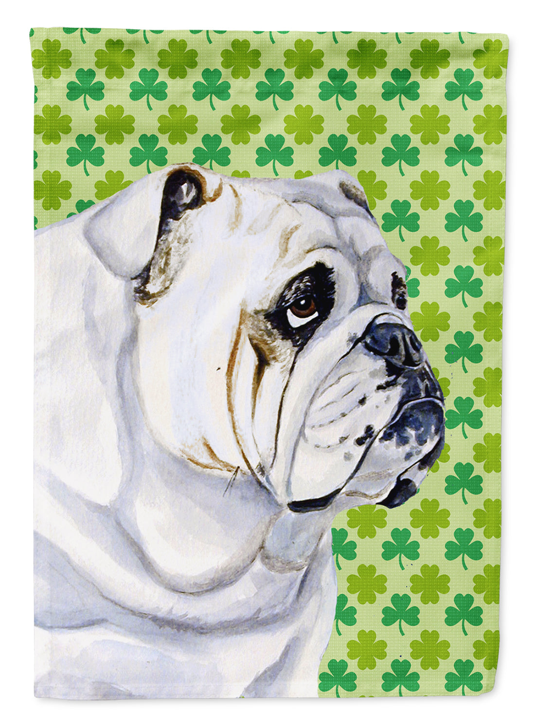 Bulldog English St. Patrick's Day Shamrock Portrait House Flag 28x40 Porch Sleeve Pole Decorative Outside Yard Banner Artwork Wall Hanging, Polyester