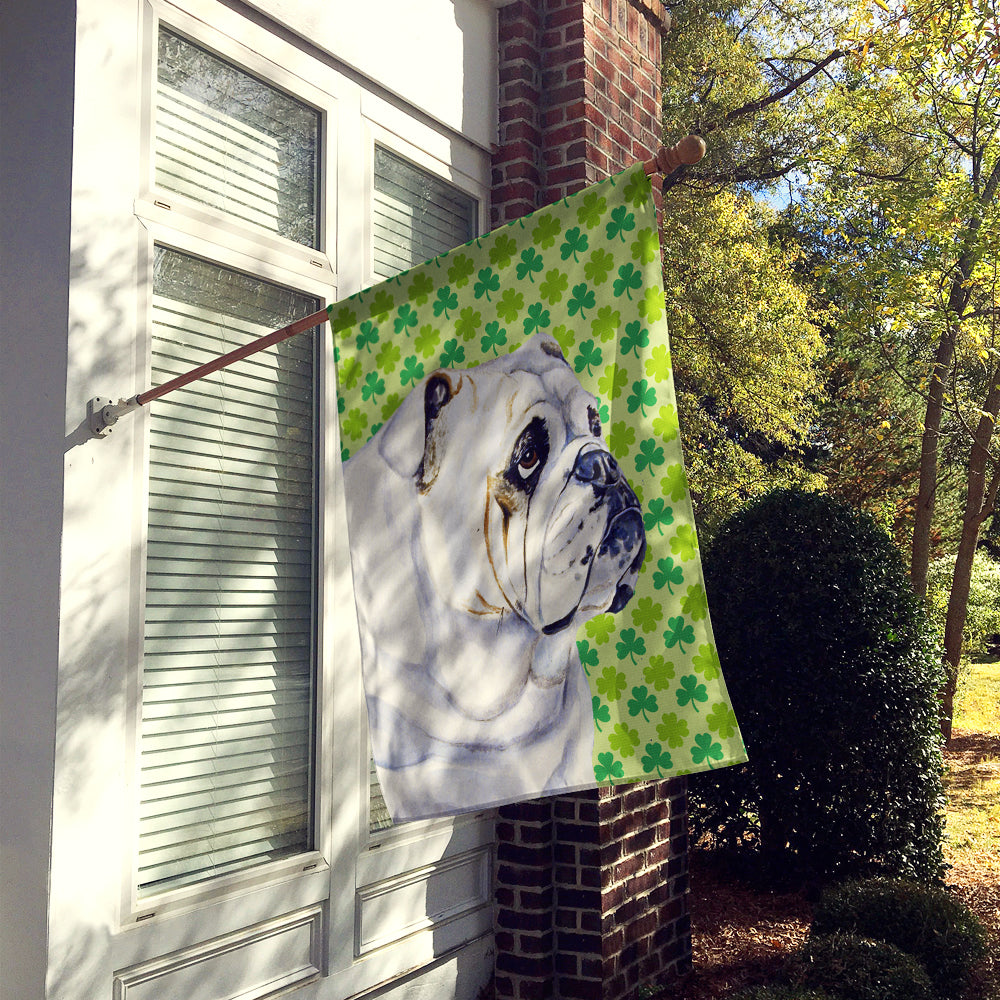 Bulldog English St. Patrick's Day Shamrock Portrait House Flag 28x40 Porch Sleeve Pole Decorative Outside Yard Banner Artwork Wall Hanging, Polyester