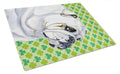 Bulldog English St. Patrick's Day Shamrock Portrait Cutting Board Tempered Glass Kitchen Cutting Surface, Heat Resistant Chopping, Non-Slip Feet, Food Prep & Serving