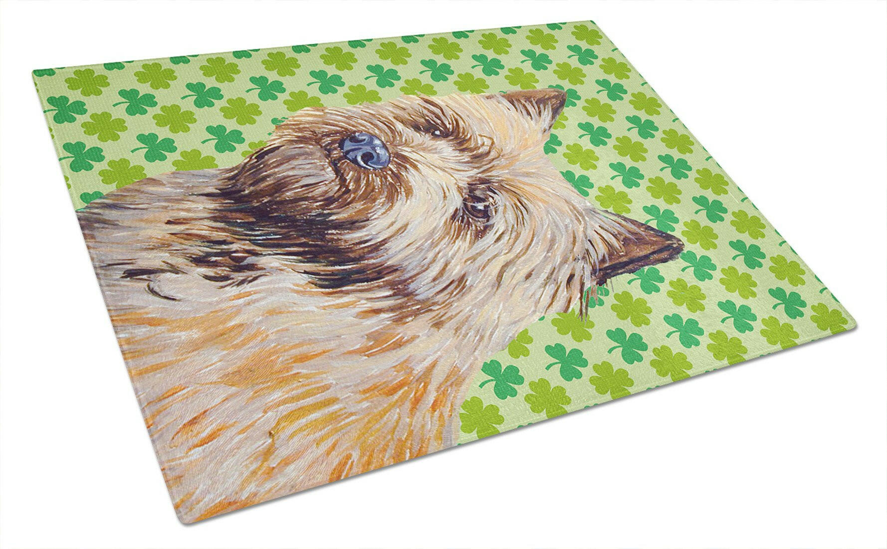 Cairn Terrier St. Patrick's Day Shamrock Portrait Cutting Board Tempered Glass Kitchen Cutting Surface, Heat Resistant Chopping, Non-Slip Feet, Food Prep & Serving