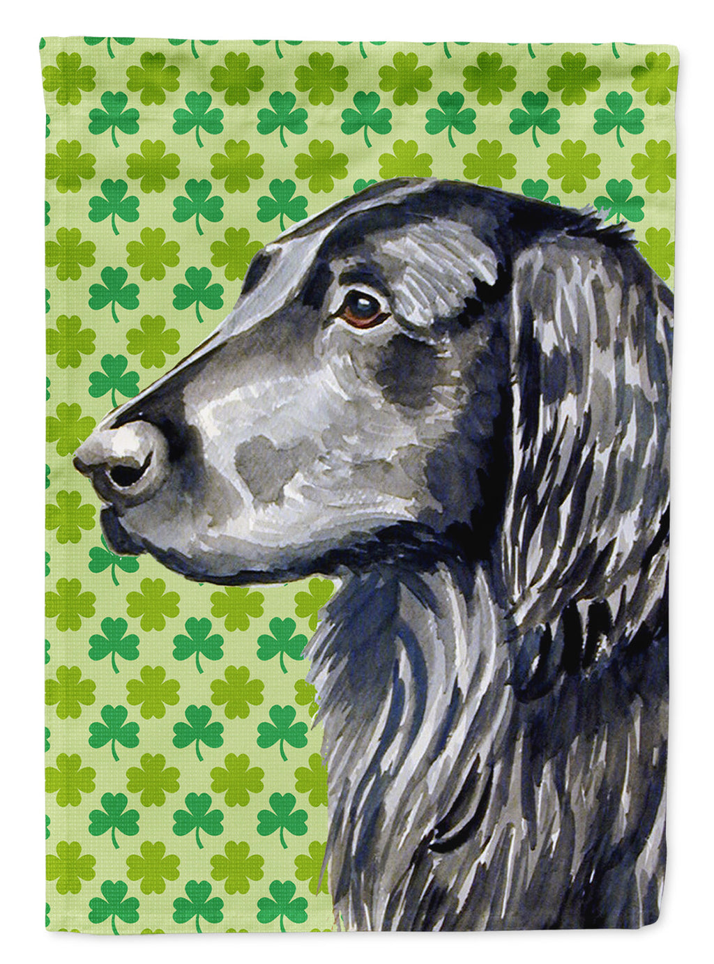 Flat Coated Retriever St. Patrick's Day Shamrock Portrait House Flag 28x40 Porch Sleeve Pole Decorative Outside Yard Banner Artwork Wall Hanging, Polyester