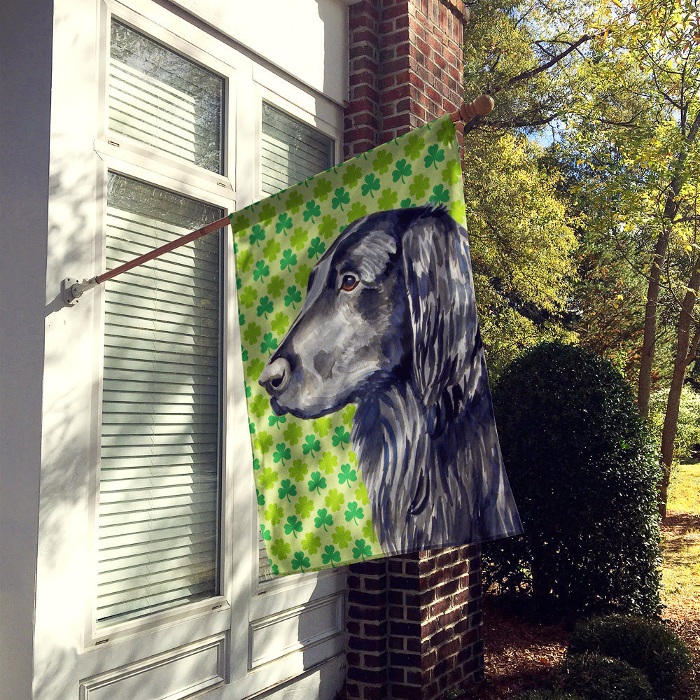 Flat Coated Retriever St. Patrick's Day Shamrock Portrait House Flag 28x40 Porch Sleeve Pole Decorative Outside Yard Banner Artwork Wall Hanging, Polyester