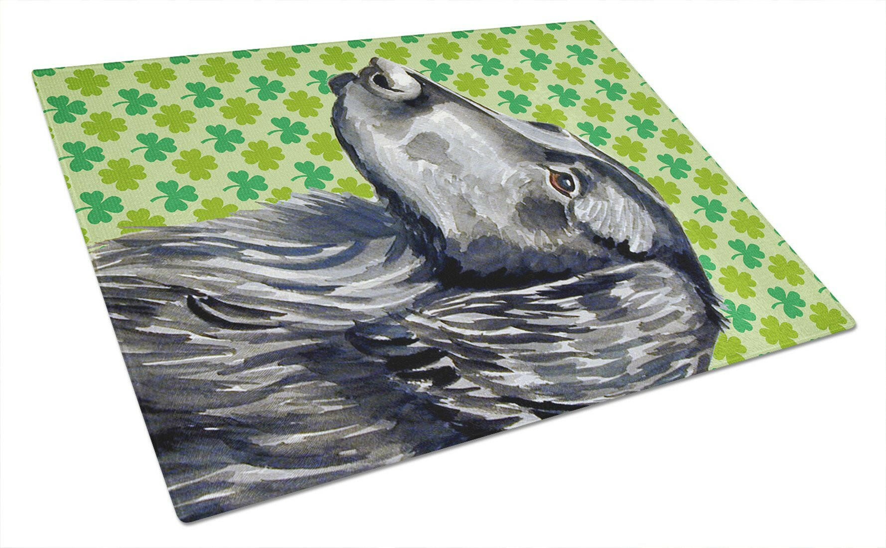 Flat Coated Retriever St. Patrick's Day Shamrock Portrait Cutting Board Tempered Glass Kitchen Cutting Surface, Heat Resistant Chopping, Non-Slip Feet, Food Prep & Serving