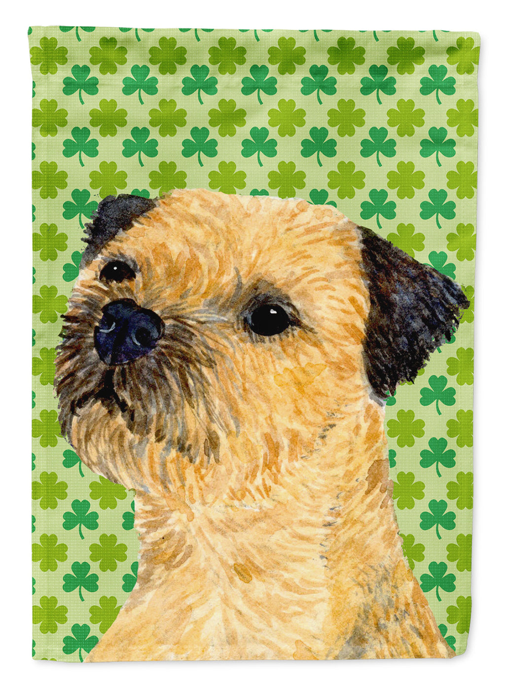 Border Terrier St. Patrick's Day Shamrock Portrait House Flag 28x40 Porch Sleeve Pole Decorative Outside Yard Banner Artwork Wall Hanging, Polyester