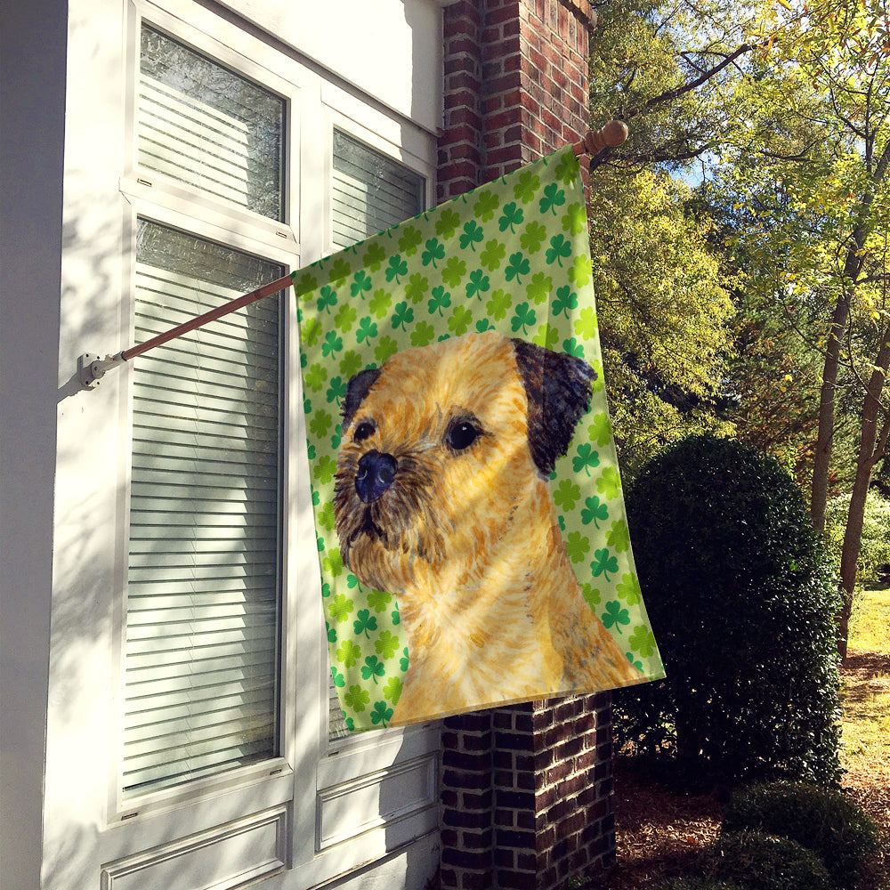 Border Terrier St. Patrick's Day Shamrock Portrait House Flag 28x40 Porch Sleeve Pole Decorative Outside Yard Banner Artwork Wall Hanging, Polyester
