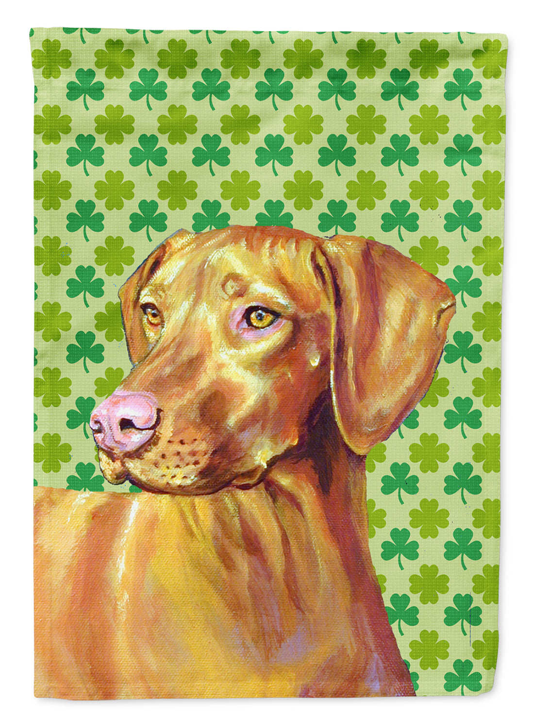 Vizsla St. Patrick's Day Shamrock Portrait House Flag 28x40 Porch Sleeve Pole Decorative Outside Yard Banner Artwork Wall Hanging, Polyester