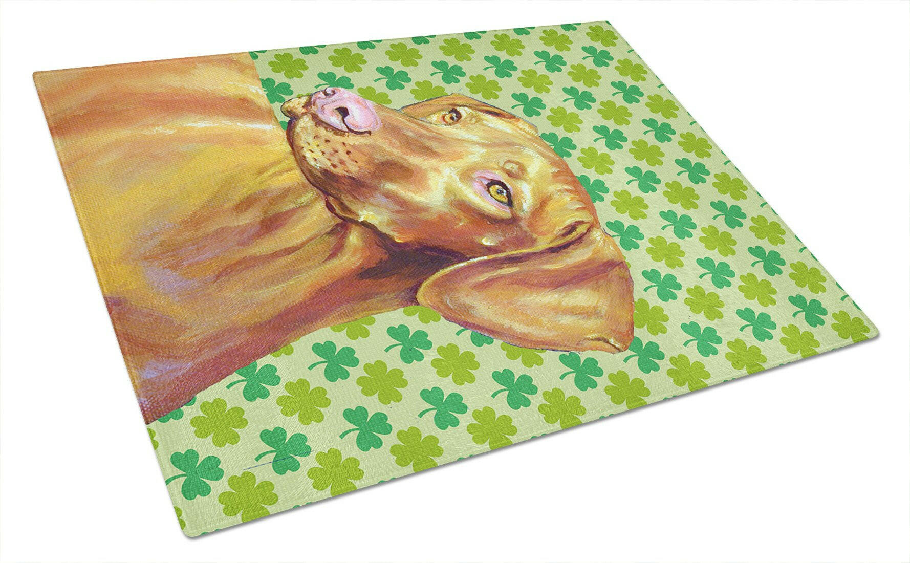 Vizsla St. Patrick's Day Shamrock Portrait Cutting Board Tempered Glass Kitchen Cutting Surface, Heat Resistant Chopping, Non-Slip Feet, Food Prep & Serving