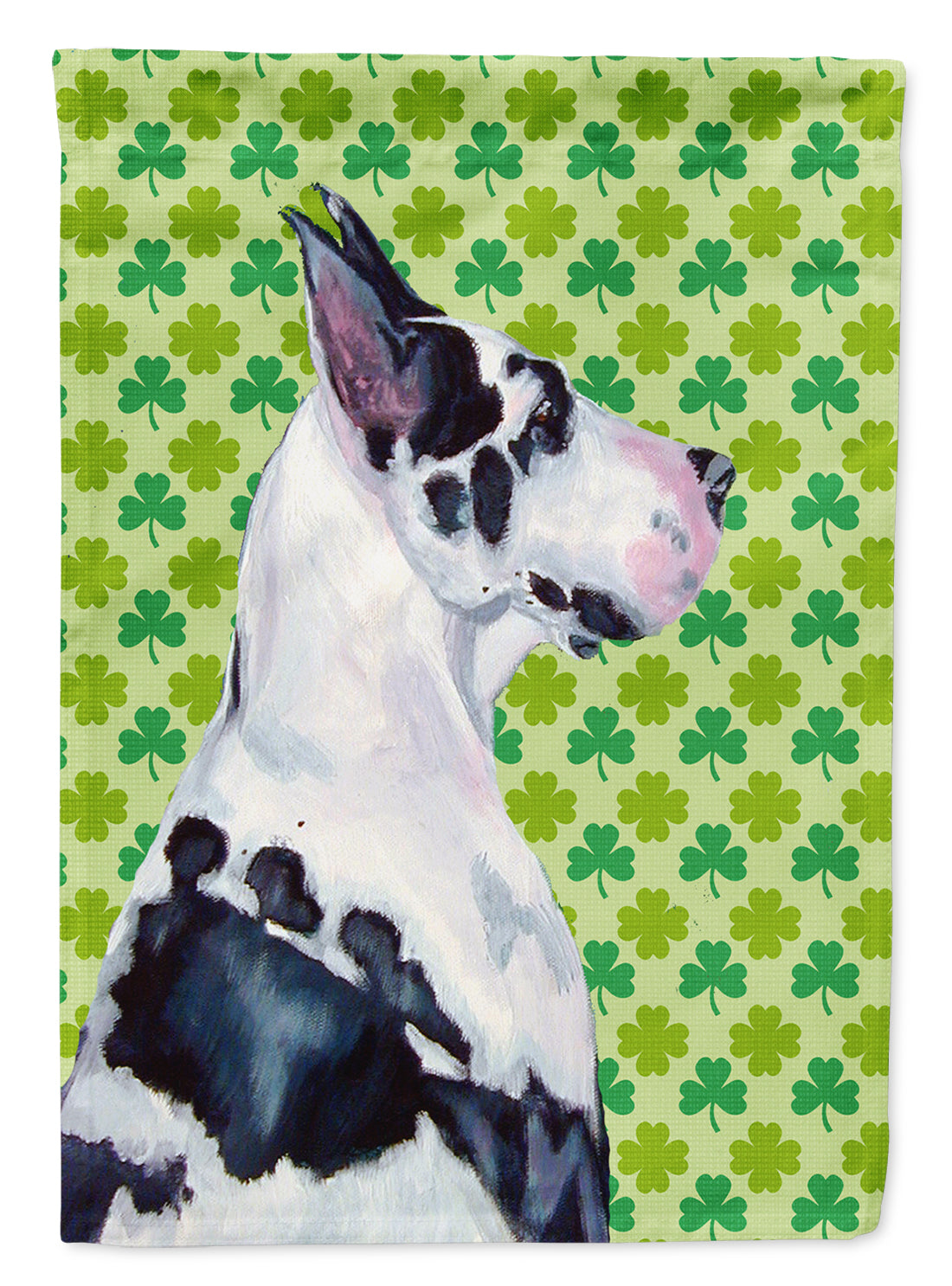 Great Dane St. Patrick's Day Shamrock Portrait House Flag 28x40 Porch Sleeve Pole Decorative Outside Yard Banner Artwork Wall Hanging, Polyester