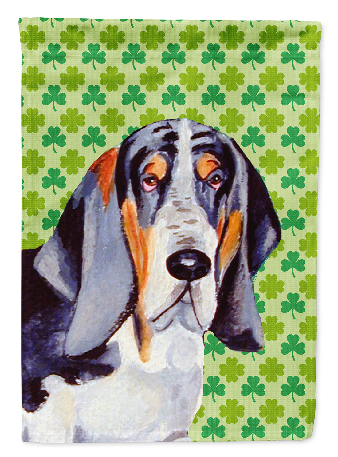 Basset Hound St. Patrick's Day Shamrock Portrait House Flag 28x40 Porch Sleeve Pole Decorative Outside Yard Banner Artwork Wall Hanging, Polyester