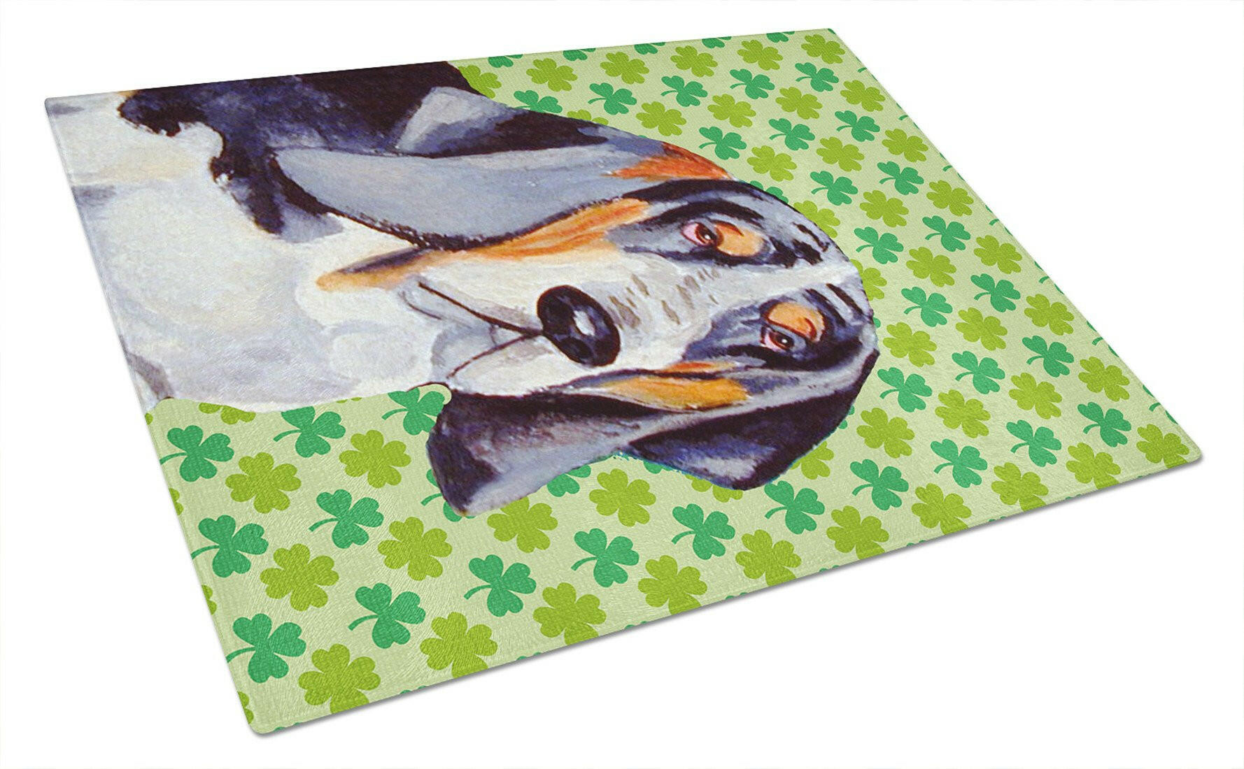 Basset Hound St. Patrick's Day Shamrock Portrait Cutting Board Tempered Glass Kitchen Cutting Surface, Heat Resistant Chopping, Non-Slip Feet, Food Prep & Serving