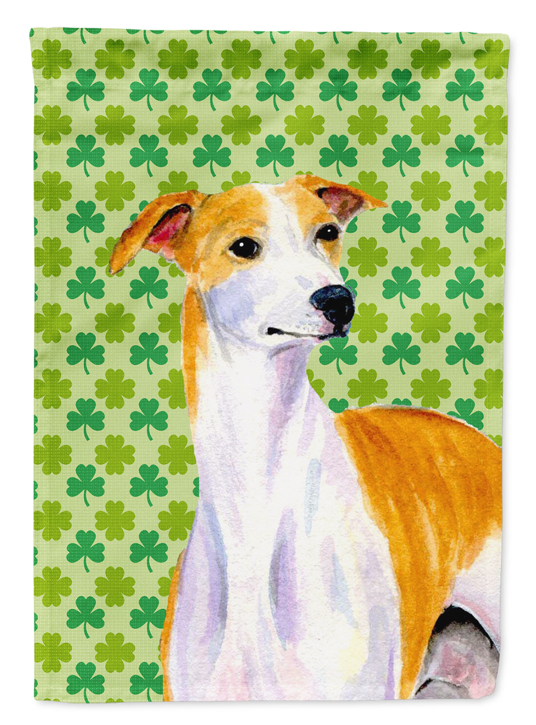Whippet St. Patrick's Day Shamrock Portrait House Flag 28x40 Porch Sleeve Pole Decorative Outside Yard Banner Artwork Wall Hanging, Polyester