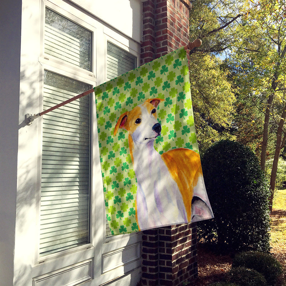 Whippet St. Patrick's Day Shamrock Portrait House Flag 28x40 Porch Sleeve Pole Decorative Outside Yard Banner Artwork Wall Hanging, Polyester
