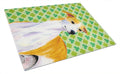 Whippet St. Patrick's Day Shamrock Portrait Cutting Board Tempered Glass Kitchen Cutting Surface, Heat Resistant Chopping, Non-Slip Feet, Food Prep & Serving