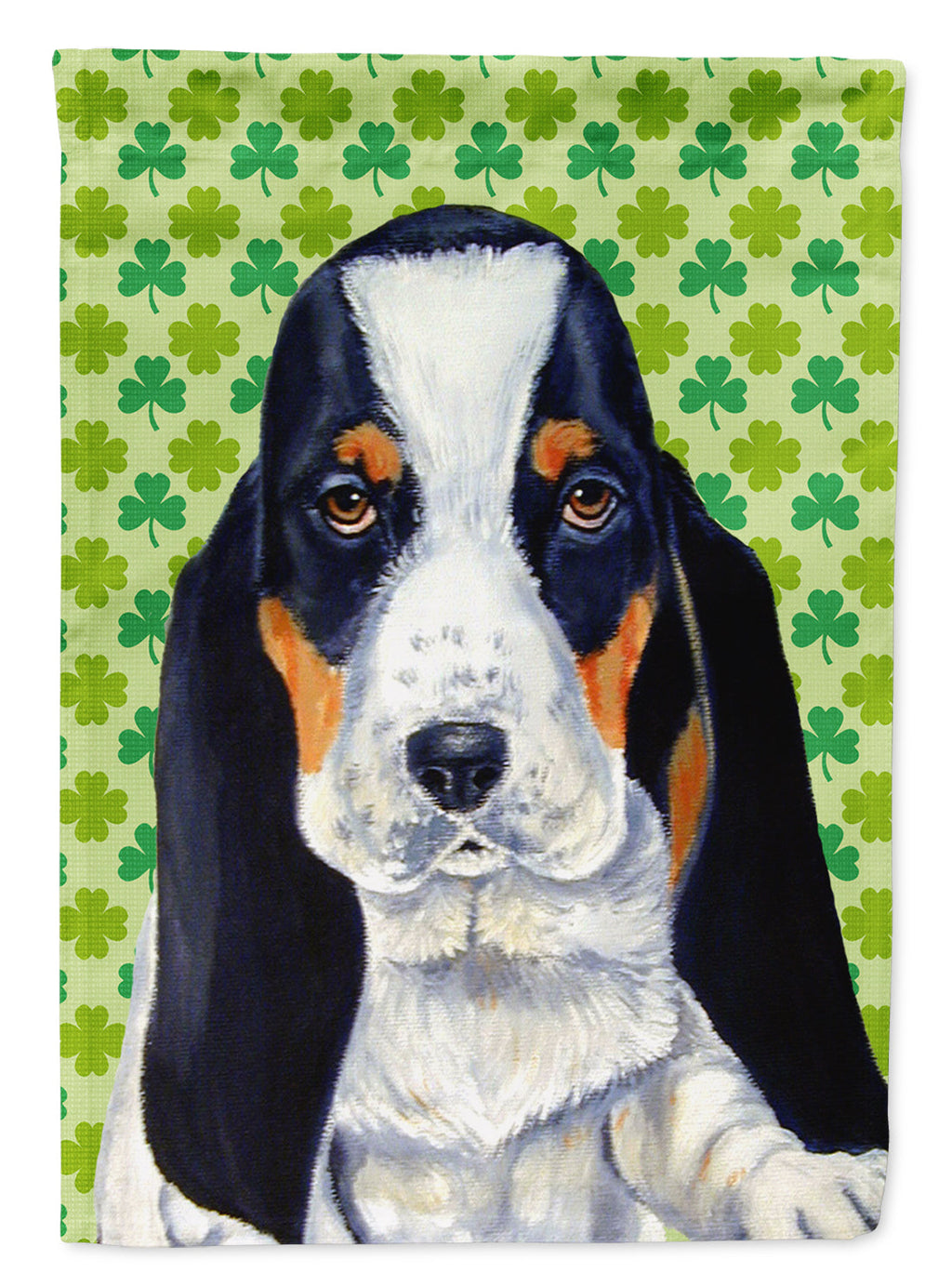 Basset Hound St. Patrick's Day Shamrock Portrait House Flag 28x40 Porch Sleeve Pole Decorative Outside Yard Banner Artwork Wall Hanging, Polyester