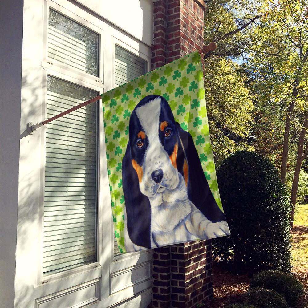 Basset Hound St. Patrick's Day Shamrock Portrait House Flag 28x40 Porch Sleeve Pole Decorative Outside Yard Banner Artwork Wall Hanging, Polyester