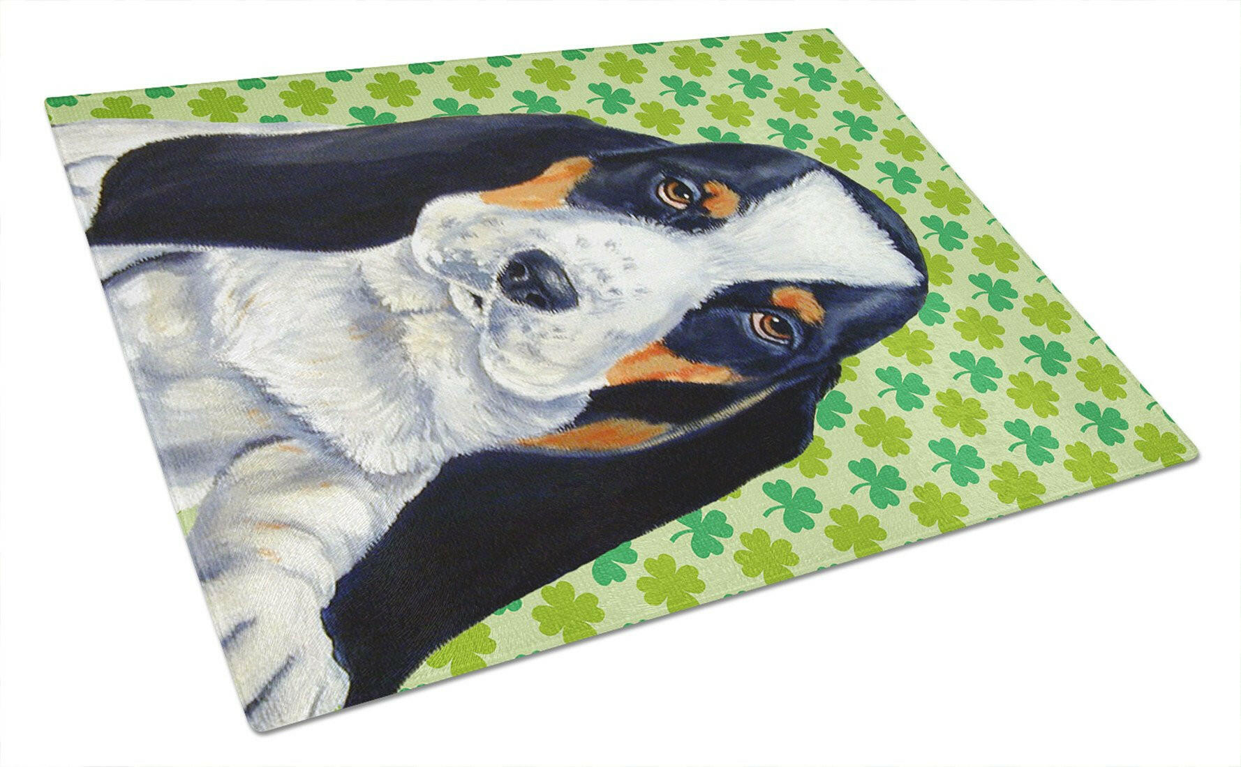 Basset Hound St. Patrick's Day Shamrock Portrait Cutting Board Tempered Glass Kitchen Cutting Surface, Heat Resistant Chopping, Non-Slip Feet, Food Prep & Serving