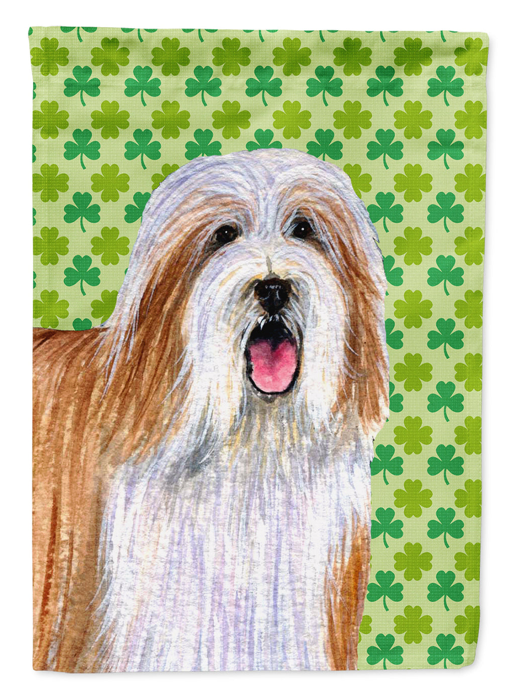 Bearded Collie St. Patrick's Day Shamrock Portrait House Flag 28x40 Porch Sleeve Pole Decorative Outside Yard Banner Artwork Wall Hanging, Polyester