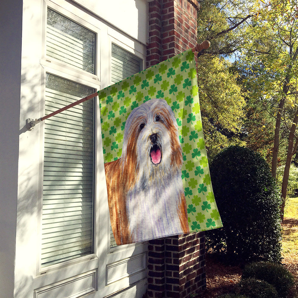 Bearded Collie St. Patrick's Day Shamrock Portrait House Flag 28x40 Porch Sleeve Pole Decorative Outside Yard Banner Artwork Wall Hanging, Polyester