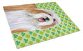 Bearded Collie St. Patrick's Day Shamrock Portrait Cutting Board Tempered Glass Kitchen Cutting Surface, Heat Resistant Chopping, Non-Slip Feet, Food Prep & Serving