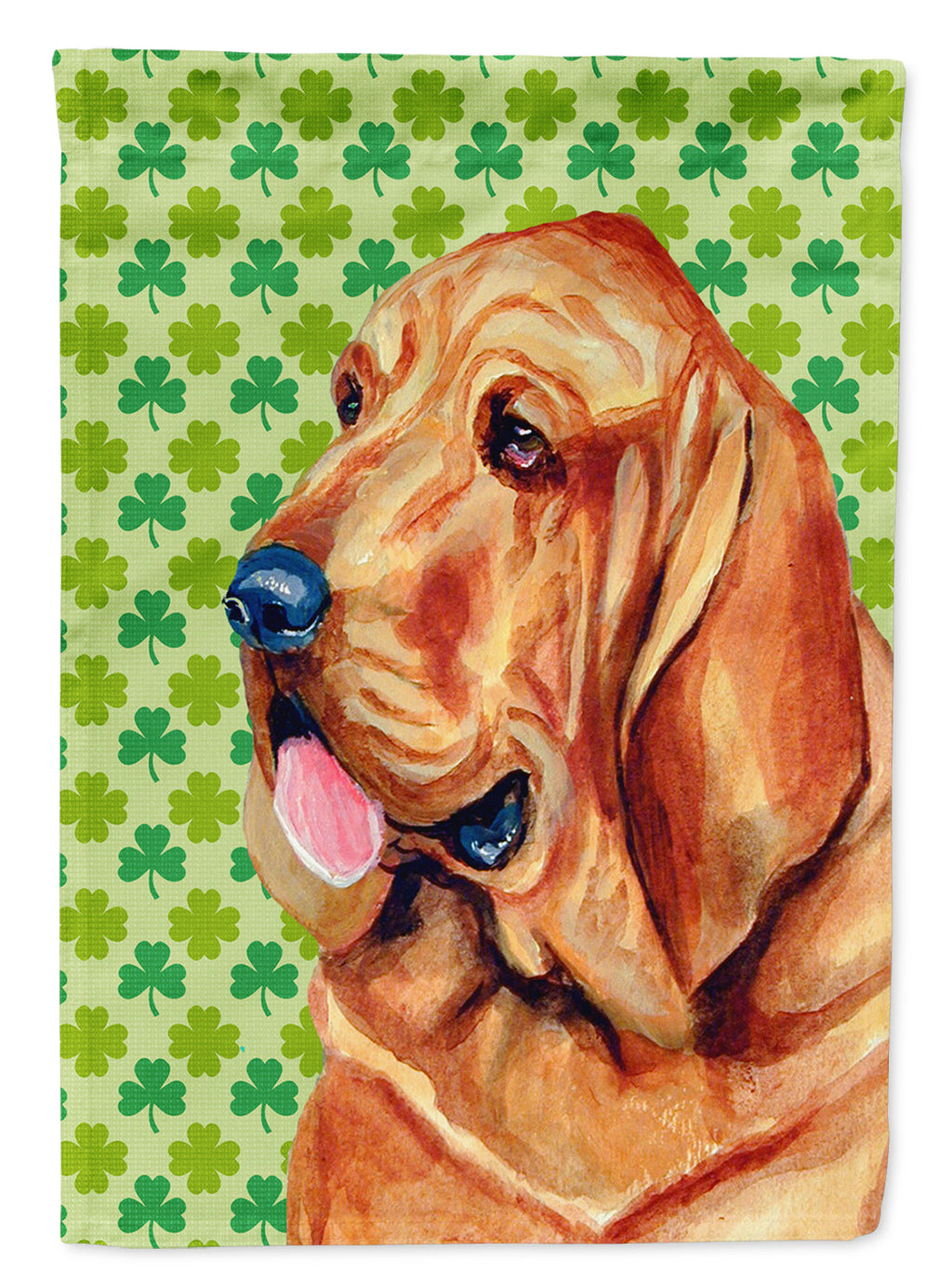 Bloodhound St. Patrick's Day Shamrock Portrait House Flag 28x40 Porch Sleeve Pole Decorative Outside Yard Banner Artwork Wall Hanging, Polyester