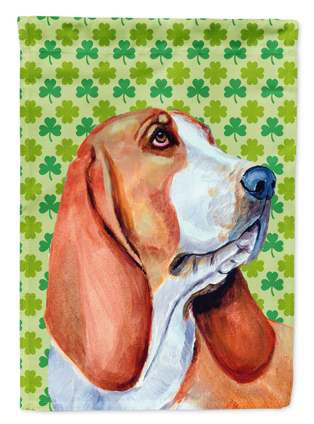 Basset Hound St. Patrick's Day Shamrock Portrait House Flag 28x40 Porch Sleeve Pole Decorative Outside Yard Banner Artwork Wall Hanging, Polyester
