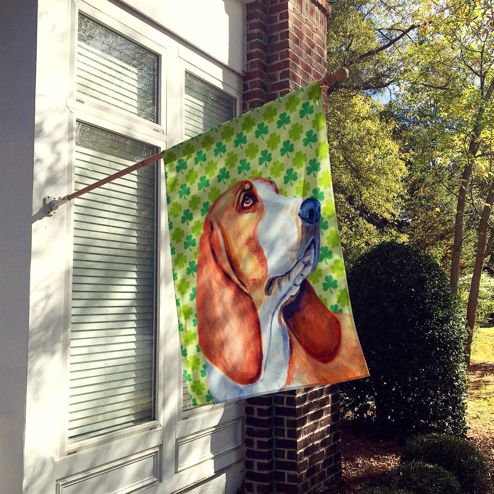 Basset Hound St. Patrick's Day Shamrock Portrait House Flag 28x40 Porch Sleeve Pole Decorative Outside Yard Banner Artwork Wall Hanging, Polyester