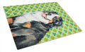 Bernese Mountain Dog St. Patrick's Day Shamrock Portrait Cutting Board Tempered Glass Kitchen Cutting Surface, Heat Resistant Chopping, Non-Slip Feet, Food Prep & Serving