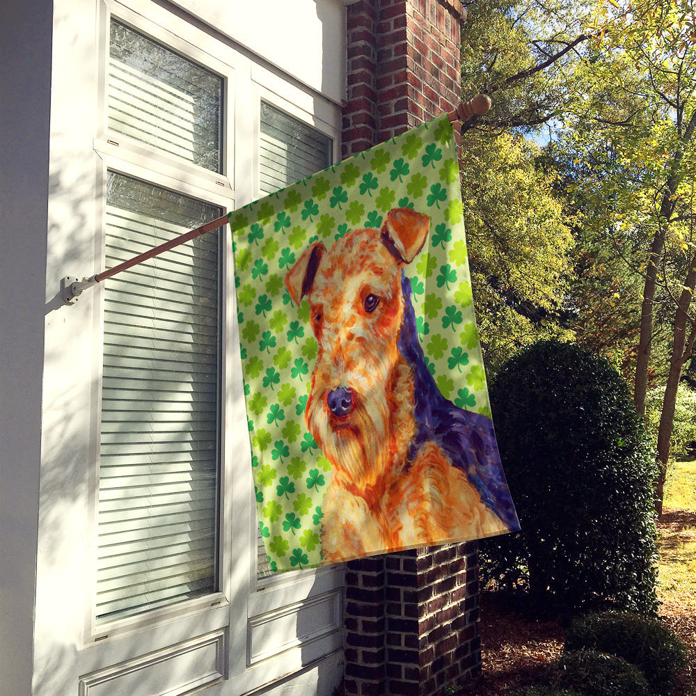 Airedale St. Patrick's Day Shamrock Portrait House Flag 28x40 Porch Sleeve Pole Decorative Outside Yard Banner Artwork Wall Hanging, Polyester