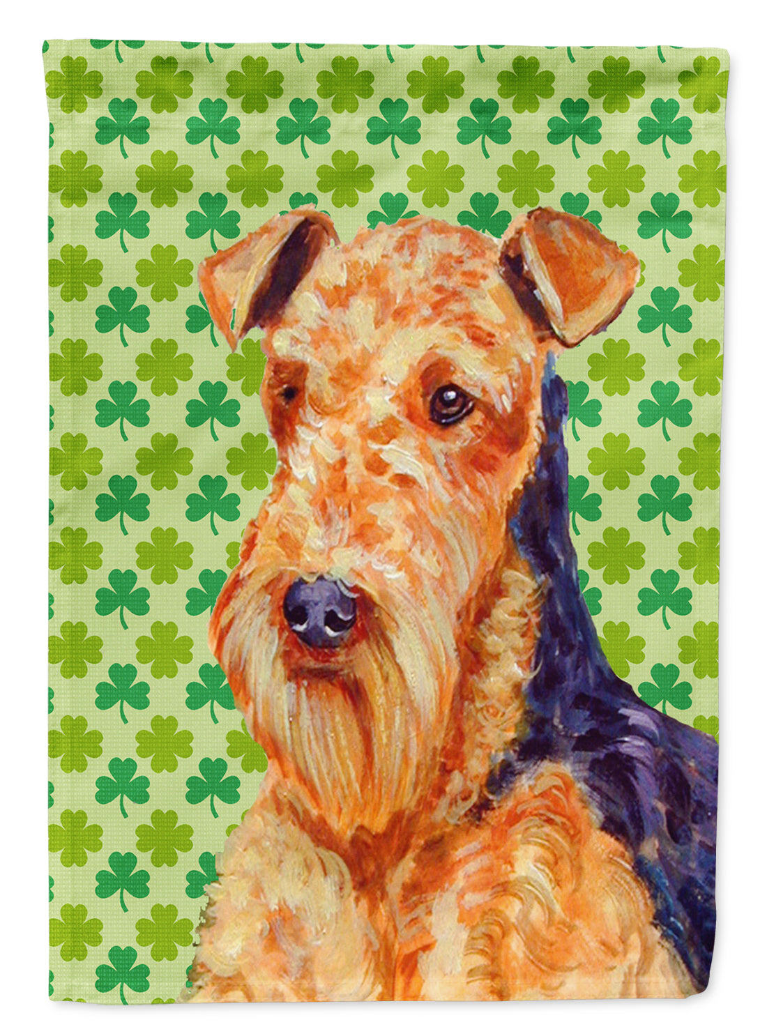 Airedale St. Patrick's Day Shamrock Portrait Garden Flag Mailbox Decorative Yard Banner Outside Patio Artwork for Flower Beds, Garden Size, Multicolor