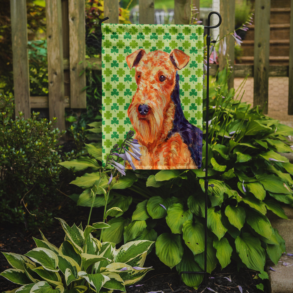 Airedale St. Patrick's Day Shamrock Portrait Garden Flag Mailbox Decorative Yard Banner Outside Patio Artwork for Flower Beds, Garden Size, Multicolor