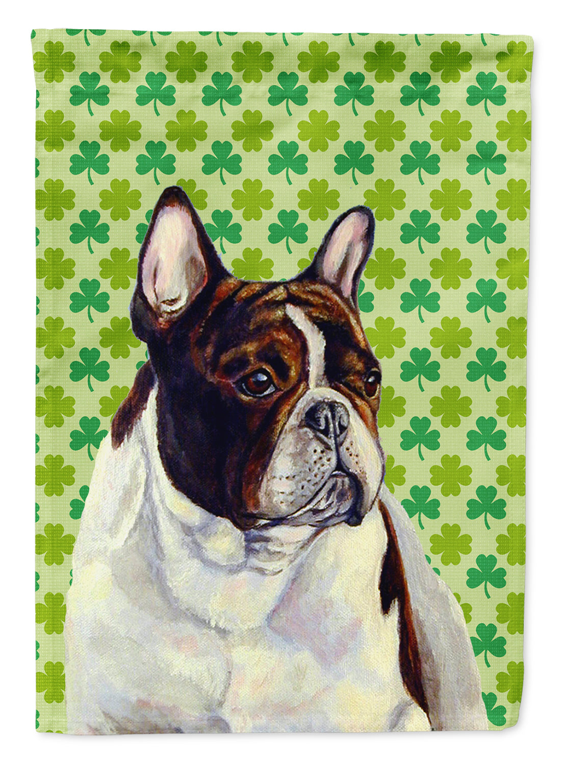 French Bulldog St. Patrick's Day Shamrock Portrait House Flag 28x40 Porch Sleeve Pole Decorative Outside Yard Banner Artwork Wall Hanging, Polyester