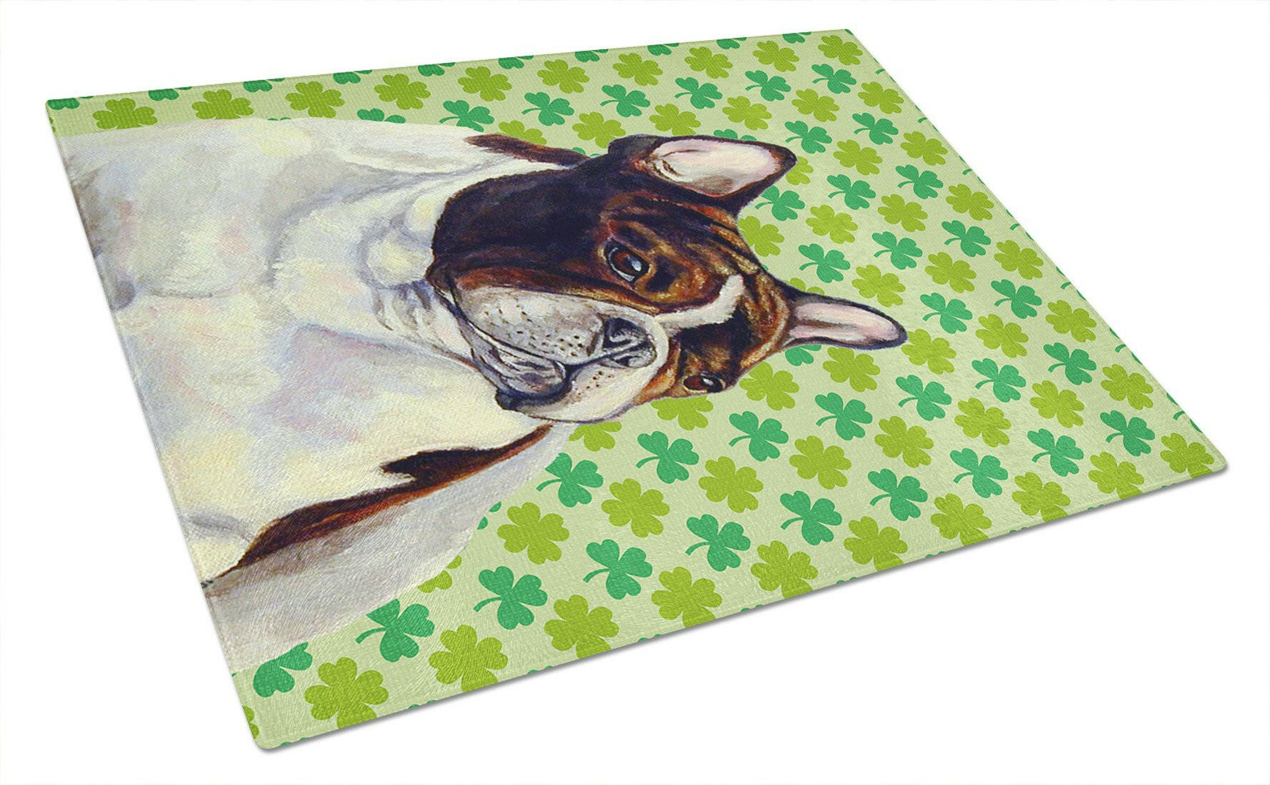 French Bulldog St. Patrick's Day Shamrock Portrait Cutting Board Tempered Glass Kitchen Cutting Surface, Heat Resistant Chopping, Non-Slip Feet, Food Prep & Serving