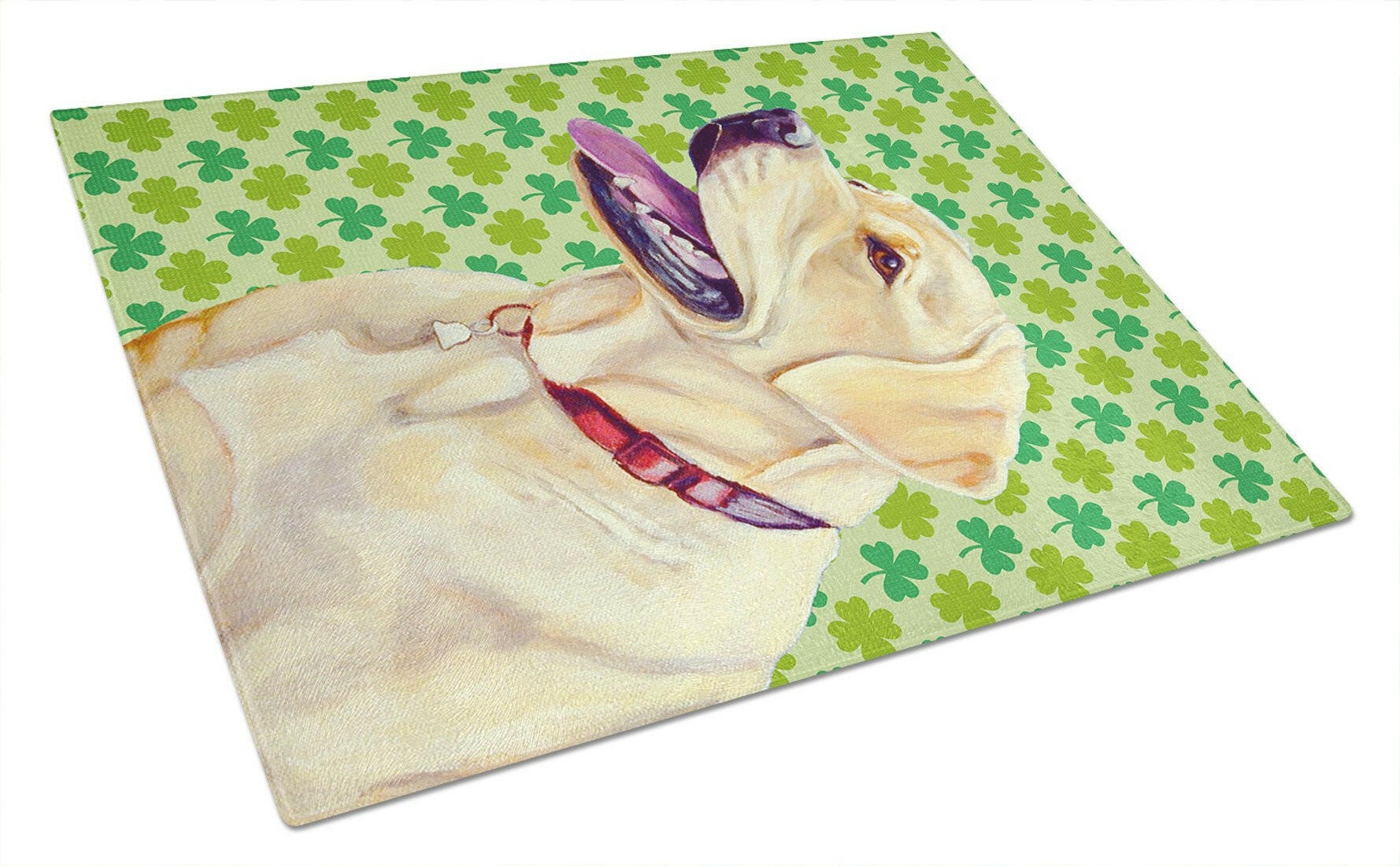 Labrador St. Patrick's Day Shamrock Portrait Cutting Board Tempered Glass Kitchen Cutting Surface, Heat Resistant Chopping, Non-Slip Feet, Food Prep & Serving