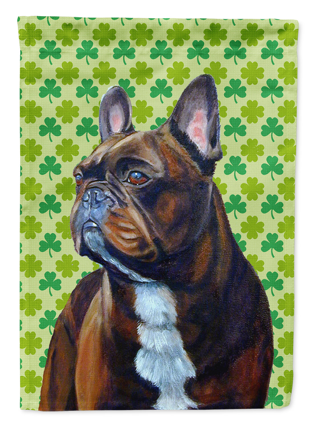 French Bulldog St. Patrick's Day Shamrock Portrait House Flag 28x40 Porch Sleeve Pole Decorative Outside Yard Banner Artwork Wall Hanging, Polyester