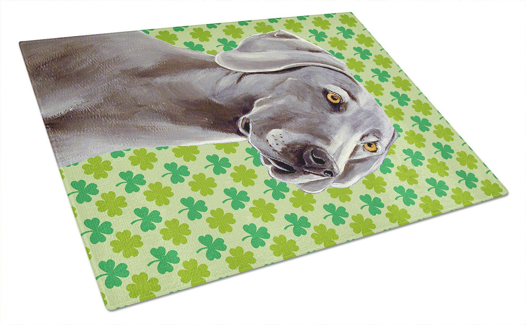 Weimaraner St. Patrick's Day Shamrock Portrait Cutting Board Tempered Glass Kitchen Cutting Surface, Heat Resistant Chopping, Non-Slip Feet, Food Prep & Serving