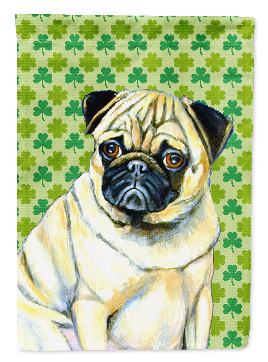 Pug St. Patrick's Day Shamrock Portrait House Flag 28x40 Porch Sleeve Pole Decorative Outside Yard Banner Artwork Wall Hanging, Polyester
