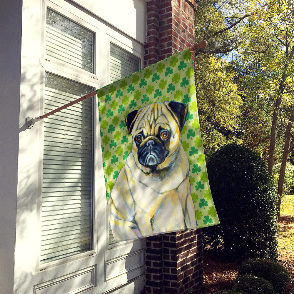 Pug St. Patrick's Day Shamrock Portrait House Flag 28x40 Porch Sleeve Pole Decorative Outside Yard Banner Artwork Wall Hanging, Polyester