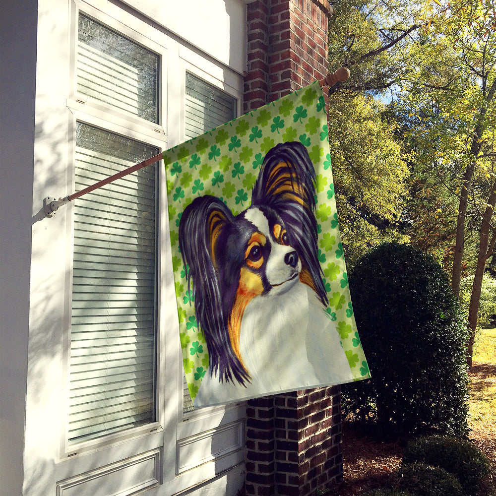 Papillon St. Patrick's Day Shamrock Portrait House Flag 28x40 Porch Sleeve Pole Decorative Outside Yard Banner Artwork Wall Hanging, Polyester