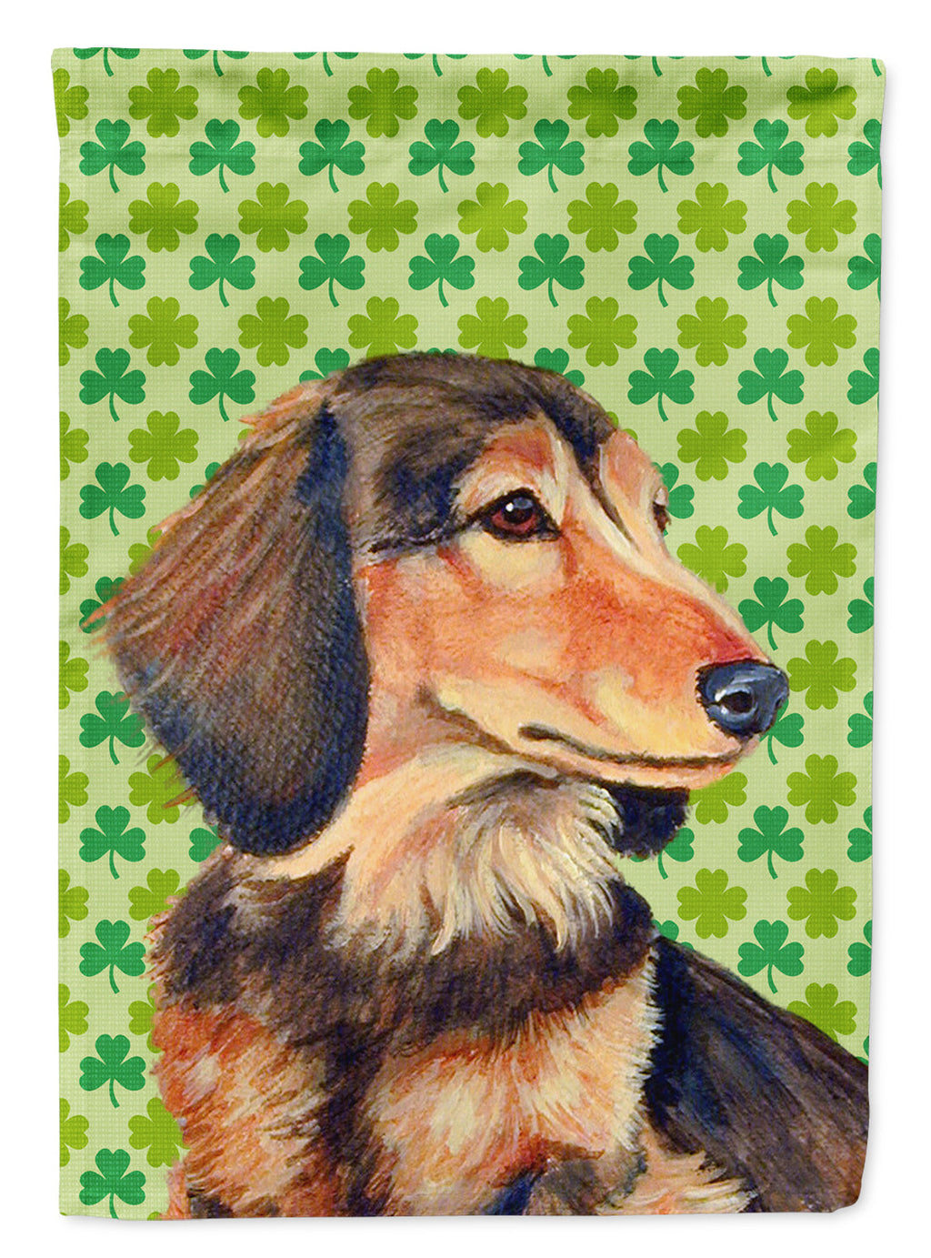 Dachshund St. Patrick's Day Shamrock Portrait House Flag 28x40 Porch Sleeve Pole Decorative Outside Yard Banner Artwork Wall Hanging, Polyester
