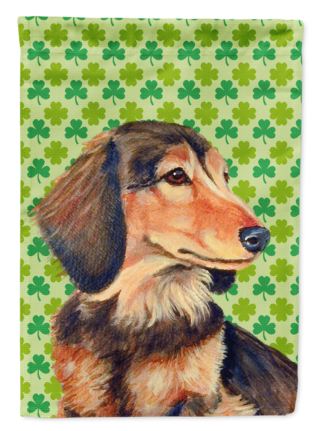 Dachshund St. Patrick's Day Shamrock Portrait House Flag 28x40 Porch Sleeve Pole Decorative Outside Yard Banner Artwork Wall Hanging, Polyester