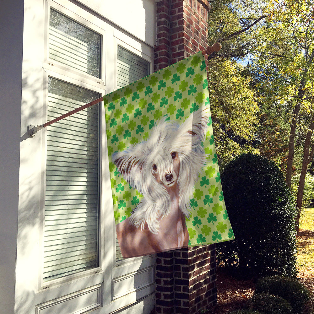 Chinese Crested St. Patrick's Day Shamrock Portrait House Flag 28x40 Porch Sleeve Pole Decorative Outside Yard Banner Artwork Wall Hanging, Polyester