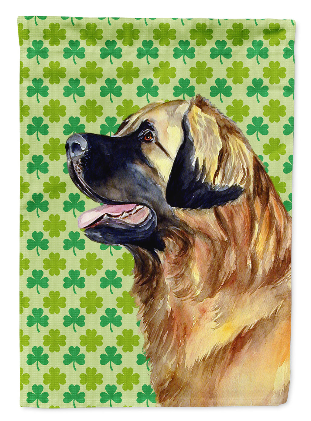 Leonberger St. Patrick's Day Shamrock Portrait House Flag 28x40 Porch Sleeve Pole Decorative Outside Yard Banner Artwork Wall Hanging, Polyester